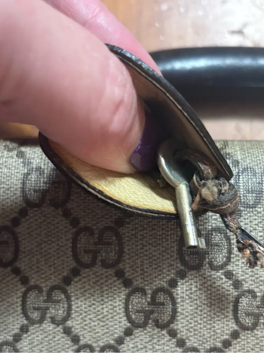 Vintage 1960s Gucci Brown Monogram Briefcase with Brown Leather Trim & Lock Key